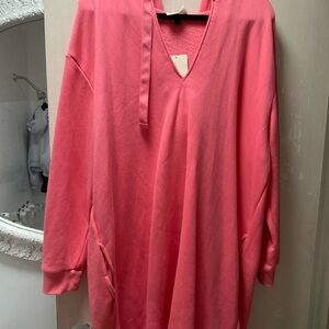 Pink V-Neck Hoodie Dress XXL